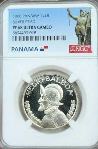 1966年 パナマ シルバー 1/2 バルボア S1/2B NGC PF 68 ウルトラカメオ 素晴らしい高グレード 47,520円