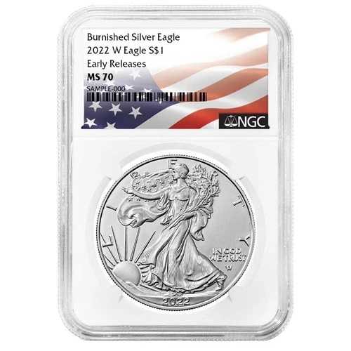 2022-W $1 1オンス バーニッシュド アメリカン シルバー イーグル NGC MS70 ER フラッグラベル