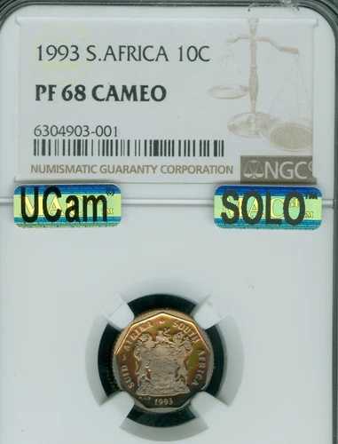 1993年 南アフリカ 10セント NGC PF68 MAC UHCam SOLO 最高級グレード & MAC スポットレス *