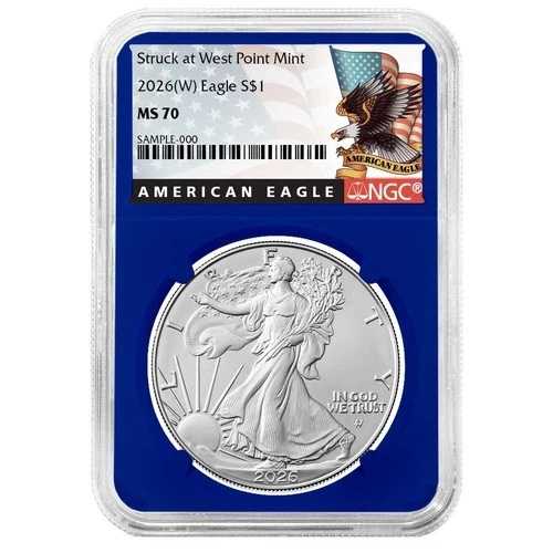 プレセール - 2026年 (W) 1ドル アメリカン シルバー イーグル NGC MS70 ブラックラベル ブルーコア