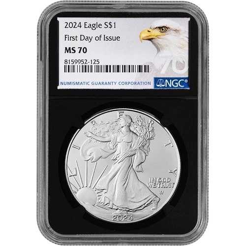 2024年アメリカンシルバーイーグルコイン - NGC MS70 初日発行グレード70 ブラックコア