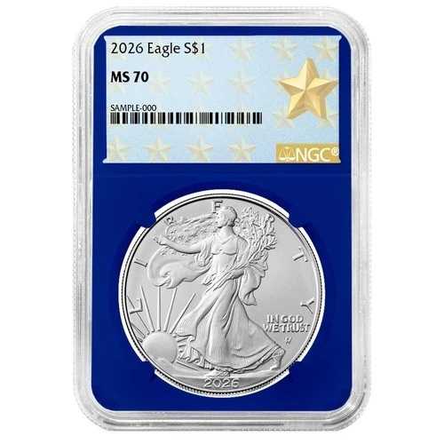 プレセール - 2026年 $1 アメリカンシルバーイーグル NGC MS70 ウェストポイント スターラベル ブルーコア