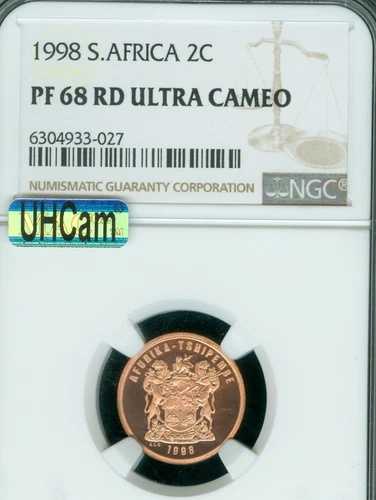 1998年 南アフリカ 2セント NGC PF68 MAC UHCAM 2ND FINEST SPOTLESS 3,051枚 発行 *