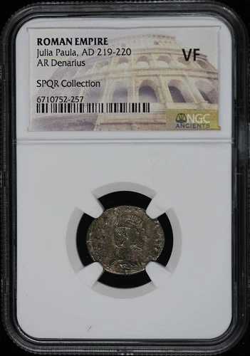 ジュリア・パウラ、西暦219-220年 ローマ帝国 AR デナリウス NGC VF20