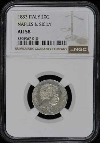 1833年 イタリア ナポリ シチリア 銀貨 20枚 グラナ 20G NGC AU58