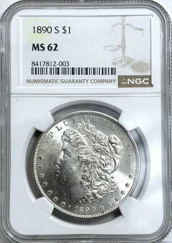 1890-S モルガン銀貨、NGC MS62、サンフランシスコ造幣局