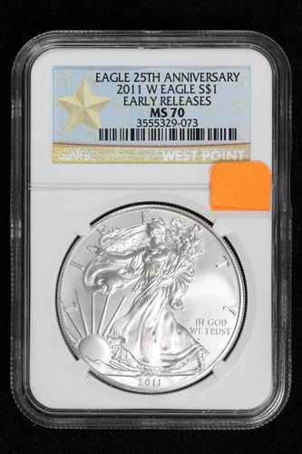 2011-W シルバーイーグル NGC MS70 早期リリース 25周年記念 WP ペーパー 4NYC