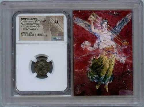 コンスタンティニアヌス帝、西暦330-340年 ローマ帝国 AE3/4 NGC AU50 ストーリー・ヴォールト