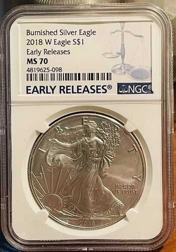 2018-W バーニッシュド シルバー イーグル NGC MS70 アーリーリリース (ER) ブルーラベル [F]
