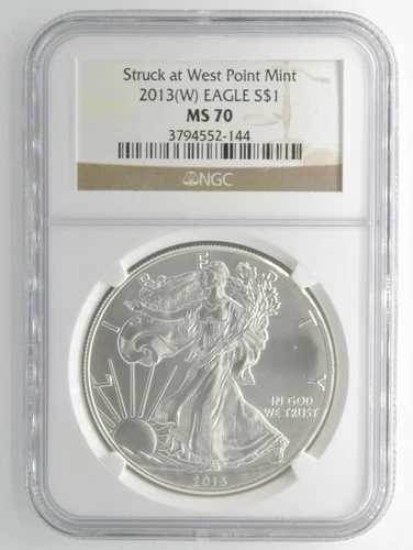 2013年 W アメリカンイーグル シルバー 1ドル 米国コイン NGC MS70 ファーストストライク ウェストポイント造幣局