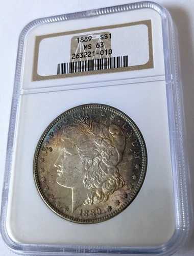 1889年 P モルガン銀貨 NGC MS63 $1 レインボートーン