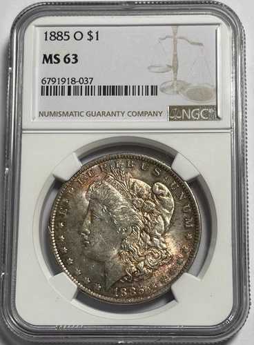1885-O モルガン ダラー (#16656) NGC MS63 表裏非常にカラフル。