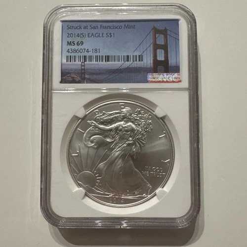 2014 (S) * NGC * シルバーイーグル S$1 * MS 69 * サンフランシスコで鋳造