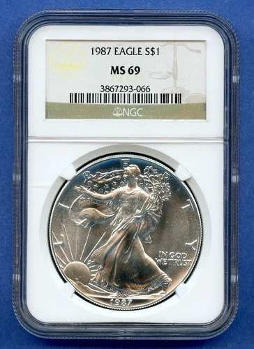 1987 NGC MS69 ASE 1オンス アメリカン シルバー イーグル $1 米国造幣局 コイン ブラストホワイト MS-69