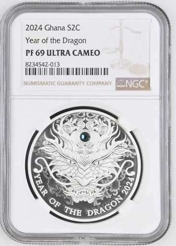 2024年ガーナ龍年旧暦1/2オンスプルーフ銀貨/NGC PF69