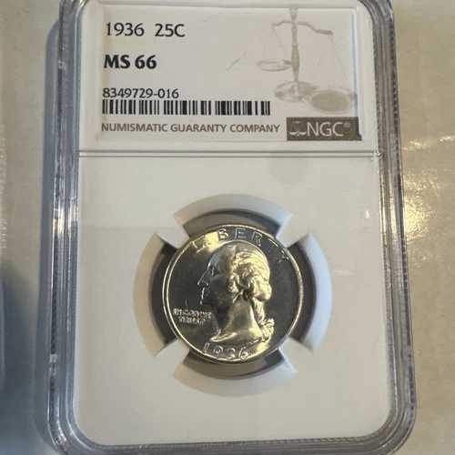 1936年ワシントン銀貨クォーター - NGC MS66