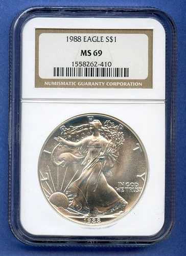 1988 NGC MS69 ASE 1オンス アメリカンシルバーイーグル $1 米国造幣局コイン地金 MS-69