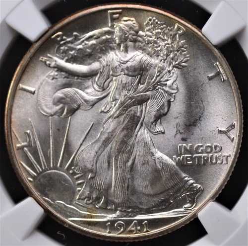 1941年 D ウォーキングリバティ ハーフダラー NGC MS 64 フロスティグローイングホワイト 薄い