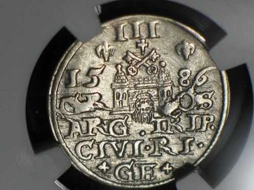 ポーランド 3 グロッシェン 1586 スティーブン・バートリ NGC RIGA