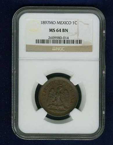 メキシコ共和国 1897年 1センタボ硬貨 認定チョイス 未流通 NGC MS64-BN