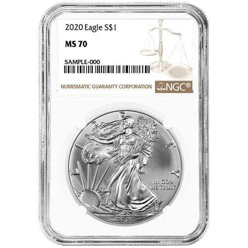 2020年 1ドル アメリカン シルバー イーグル NGC MS70 ブラウンラベル