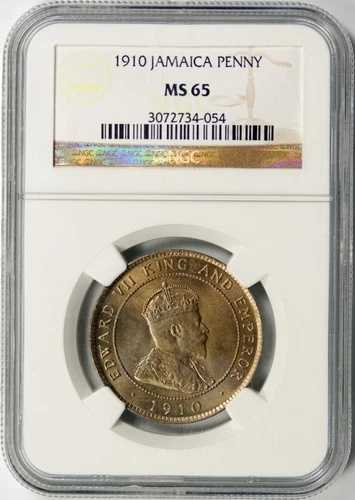 1910年 ジャマイカ ペニー NGC MS65 キングエドワード7世