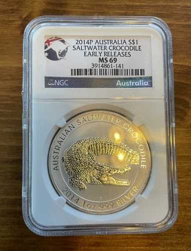 2014-P オーストラリア産 イリエワニ シルバー $1 NGC MS 69 アーリーリリース