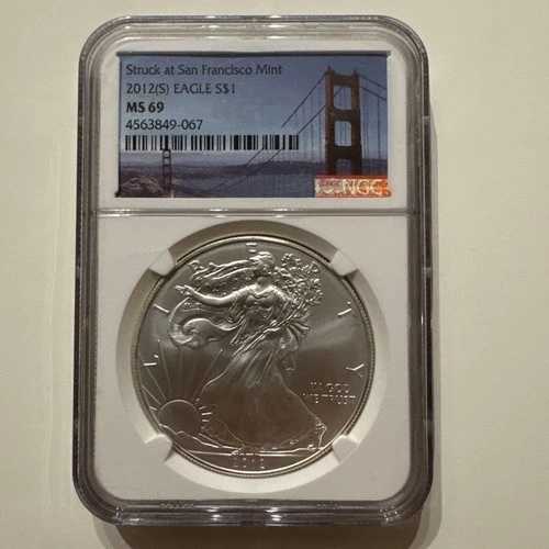 2012 (S) * NGC * シルバーイーグル S$1 * MS 69 * サンフランシスコで鋳造