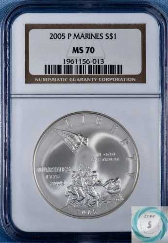 2005-P マリーンズ シルバー ダラー NGC MS 70 - パーフェクト & 証明書は異なります