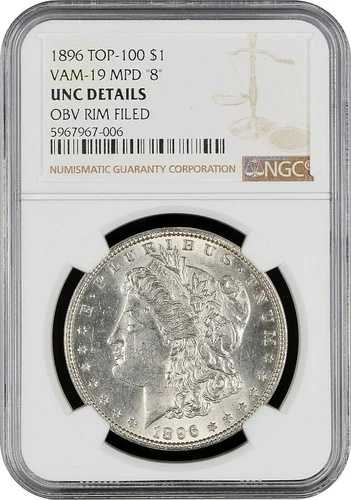 1896年 トップ100 モルガン・ダラー VAM-19 MPD '8' NGC UNC 詳細 (B-1)