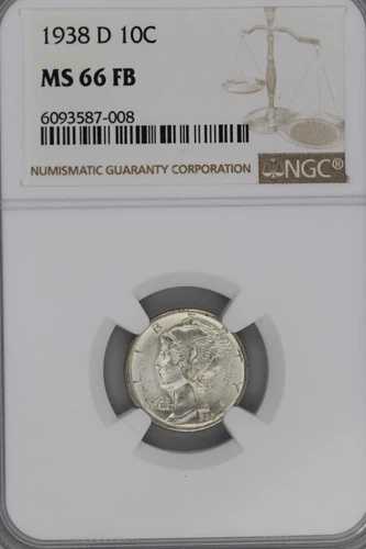 1938年 D マーキュリーシルバーダイム NGC MS66 FB *ダブルJコイン* JL1100-238