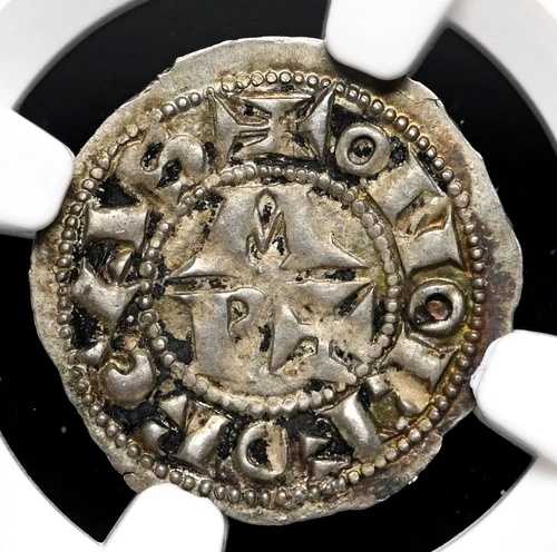 フランス、ベアルン、センチュリー、1100-1300年、銀製オボル、NGC AU53