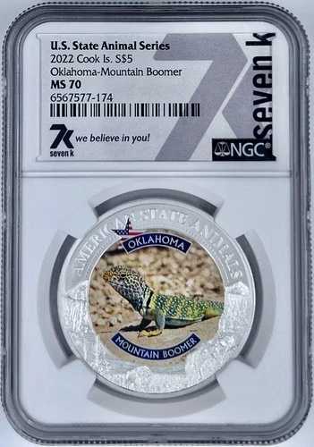2022年 クック諸島 5ドル オクラホマ・マウンテン・ブーマー・コイン NGC MS 70 米国州動物