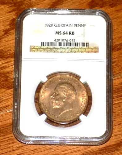 1929年 イギリス ペニー NGC MS 64 RB 未流通 UNC 認定 グレーディング済みコイン