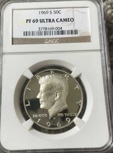 1969年 ケネディ ハーフダラー プルーフ 69 ウルトラカメオ シルバークラッド NGC グレーディング済み