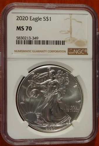 2020年 1ドル シルバー アメリカンイーグル NGC MS-70 ブラウンラベル - パーフェクト認定