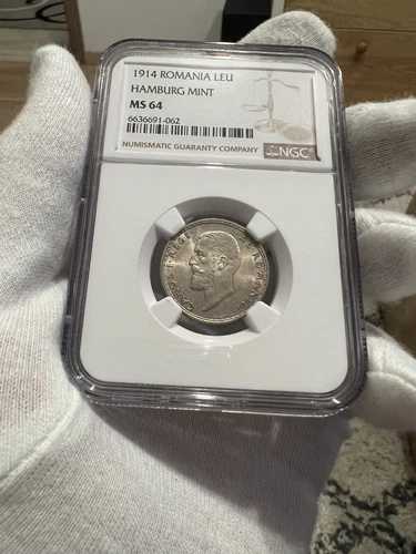 1 Leu 1914 ハンブルク造幣局、銀貨、ルーマニア NGC MS64
