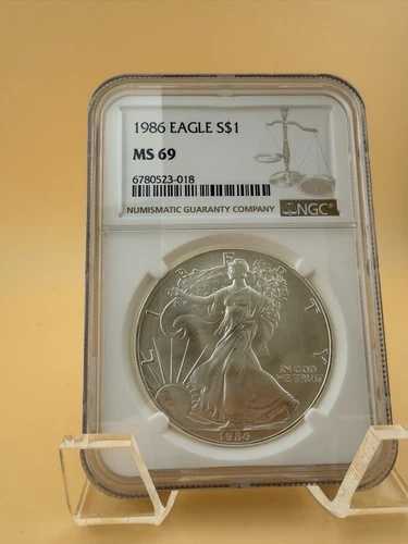 *1986年- $1 NGC MS 69 アメリカン シルバー イーグル 実物大コイン