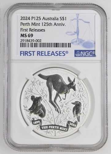 2024-P125 オーストラリア 1ドル銀貨 パース造幣局125周年記念 NGC MS 69 初版