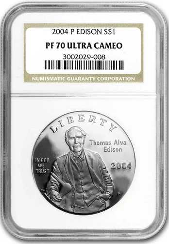 2004年 トーマス・エジソン シルバー $1 NGC PF70??完璧な品質?? 46,200円