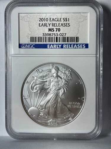 2010年 - 1オンス 銀貨 1ドル アメリカンイーグル（早期リリース） - NGC MS 70