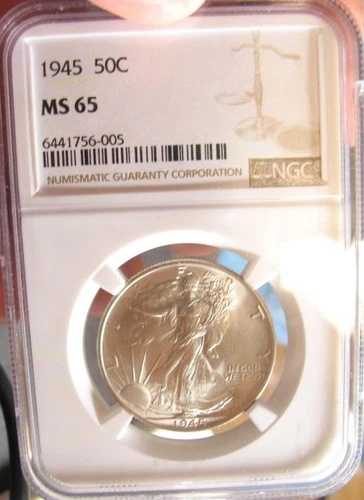 アメリカ 1945年 ウォーキング・リバティ ハーフドル オールドシルバーコイン #3563 NGC MS 65