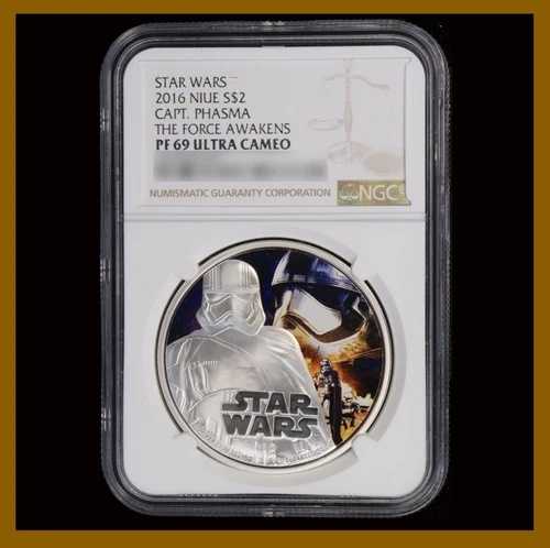 スターウォーズ 1オンスコイン 2016年 キャプテンファズマ (フォースの目覚め) ニウエ NGC PF 69 Unc-