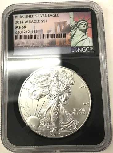 2014 W $1 バーニッシュド シルバー イーグル NGC MS69 ブラック コア ホルダー。