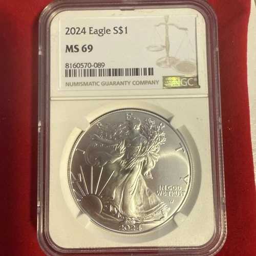 2024年 アメリカン・シルバー・イーグル・ドル 1ドル NGC MS69 鑑定済み・認証済み 米国造幣局
