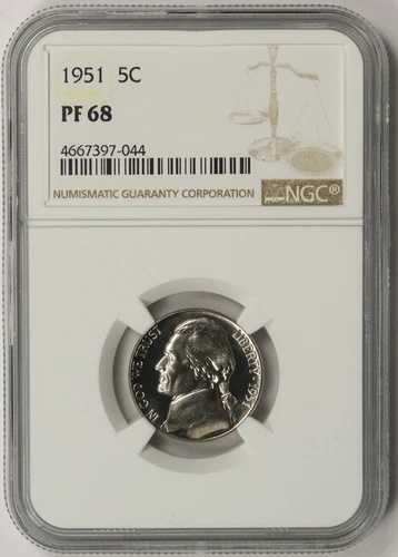 1951年 ジェファーソン・ニッケル 5C プルーフ PF 68 NGC