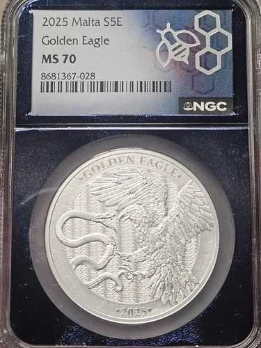 2025年 マルタ S5 ユーロ ゴールデンイーグル 1オンス 999.9 純銀 NGC MS70 トレーダービー スラブ
