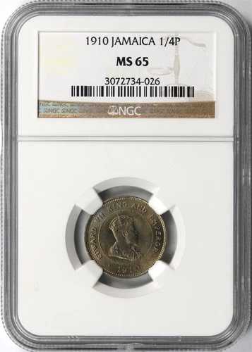 1910年 ジャマイカ 1/4ペンス クォーターペニー (1ファーシング) NGC MS65