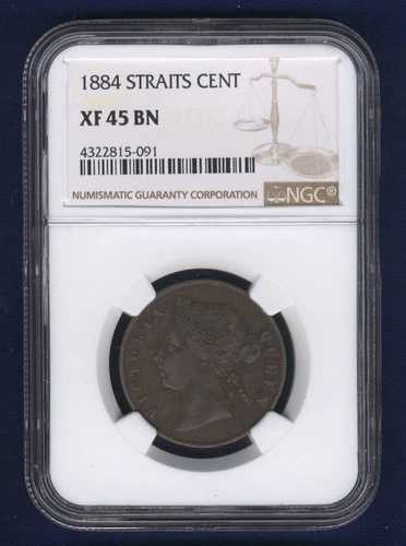 ヴィクトリア海峡植民地 1884年 1セント硬貨、NGC XF-45-BN認定