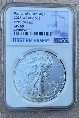 2023-W バーニッシュ仕上げ 1ドル アメリカン シルバー イーグル NGC MS69 FR ブルーラベル